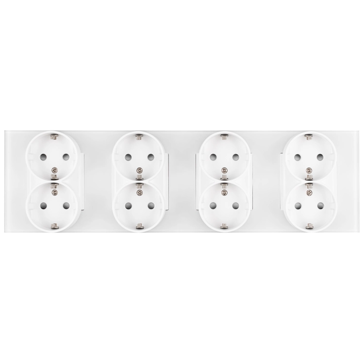 Vierfach-Schuko-Steckdose Glas Matt Weiß Vierfachrahmen Und 4 X Steckdose