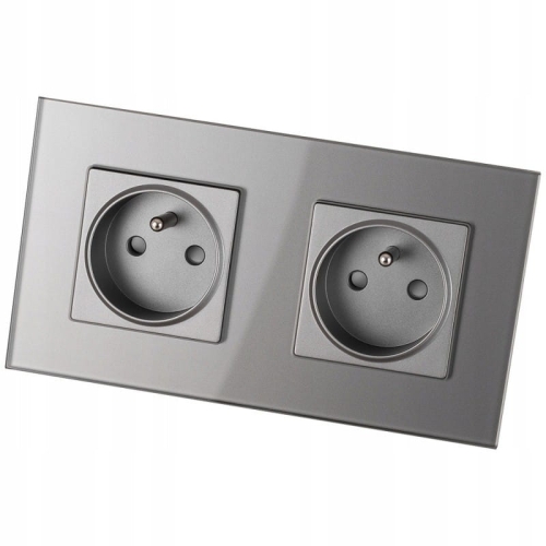 Doppelsteckdose Glas Graphit Set Doppelrahmen Und 2 X Einzelsteckdose