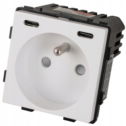 Modul Steckdose Mit Erdungsstift Weiß + USB-Ladesteckdose C+C 20W Für Rahmen