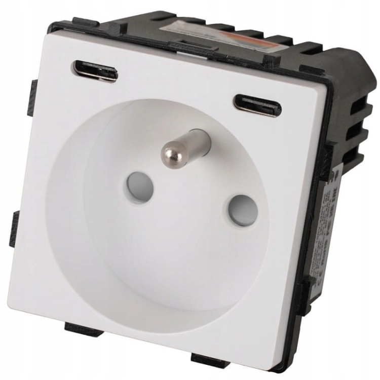 Modul Steckdose Mit Erdungsstift Weiß + USB-Ladesteckdose C+C 20W Für Rahmen