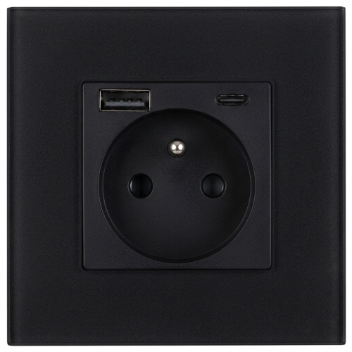Steckdose Aus Glas Matt Mit Erdungsstift + Doppel-USB-Ladesteckdose USB A+C 20W MIUUN