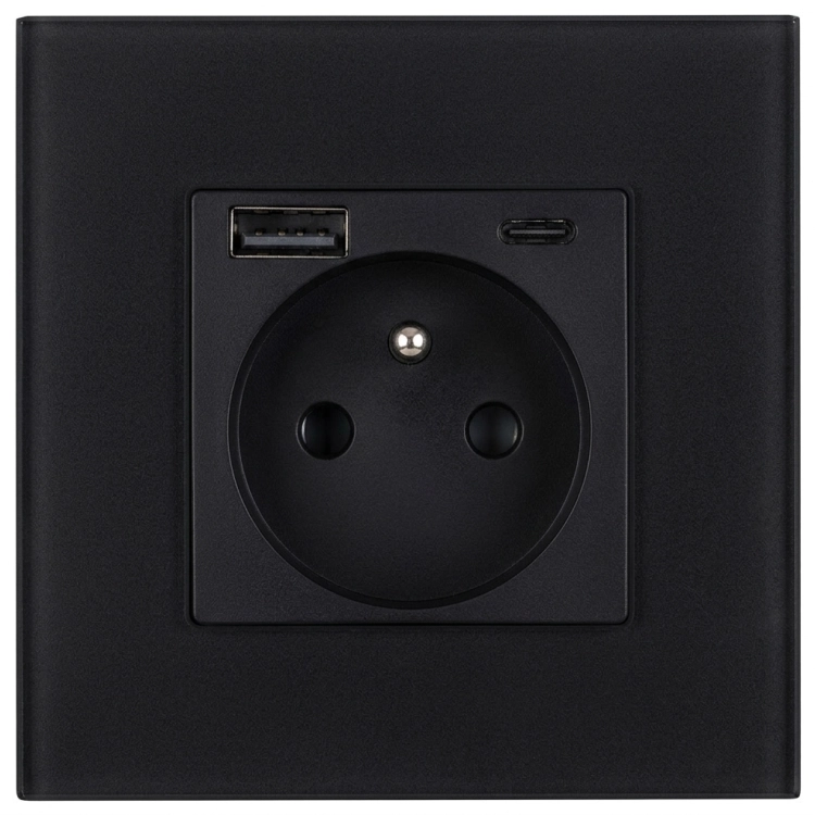 Steckdose Aus Glas Matt Mit Erdungsstift + Doppel-USB-Ladesteckdose USB A+C 20W MIUUN