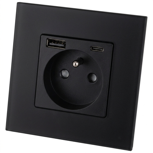 Steckdose Aus Glas Matt Mit Erdungsstift + Doppel-USB-Ladesteckdose USB A+C 20W MIUUN