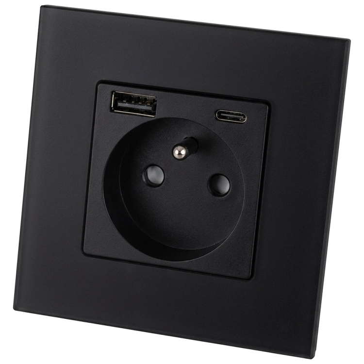 Steckdose Aus Glas Matt Mit Erdungsstift + Doppel-USB-Ladesteckdose USB A+C 20W MIUUN