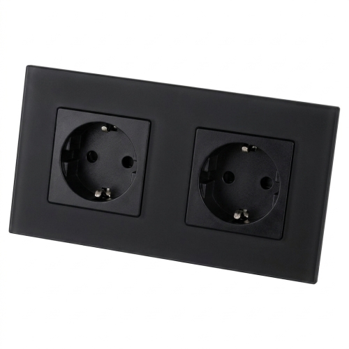 Doppelsteckdose Aus Glas Matt Schuko Schwarz Und Doppelrahmen 2 X Steckdose