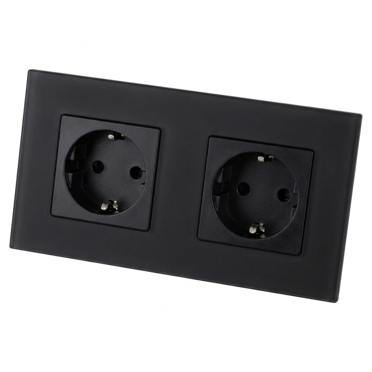 Doppelsteckdose Aus Glas Matt Schuko Schwarz Und Doppelrahmen 2 X Steckdose