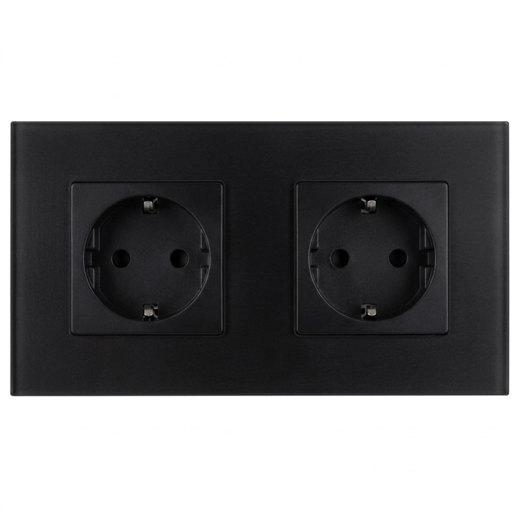 Doppelsteckdose Aus Glas Matt Schuko Schwarz Und Doppelrahmen 2 X Steckdose
