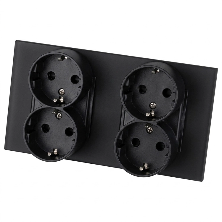 Vierfachsteckdose Aus Glas Matt Schuko Schwarz Und Doppelrahmen 2 X Steckdose