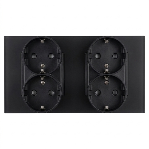 Vierfachsteckdose Aus Glas Matt Schuko Schwarz Und Doppelrahmen 2 X Steckdose
