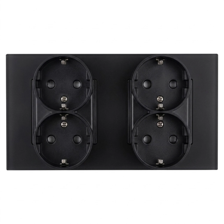 Vierfachsteckdose Aus Glas Matt Schuko Schwarz Und Doppelrahmen 2 X Steckdose