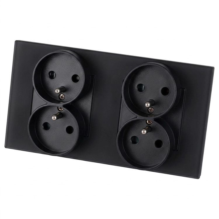 Vierfachsteckdose Aus Glas Matt Schwarz Und Doppelrahmen 2 X Steckdose MIUUN