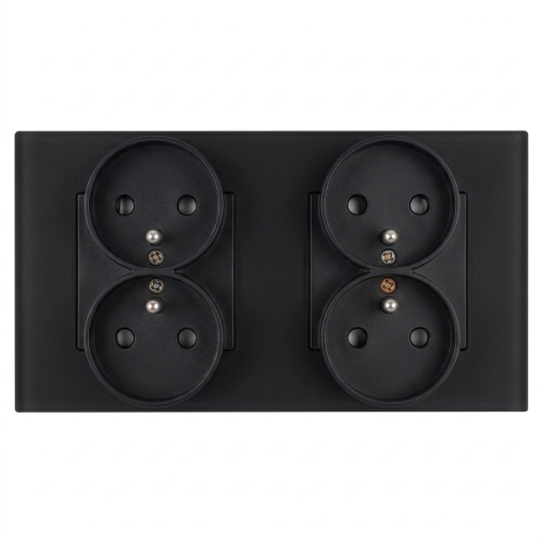 Vierfachsteckdose Aus Glas Matt Schwarz Und Doppelrahmen 2 X Steckdose MIUUN