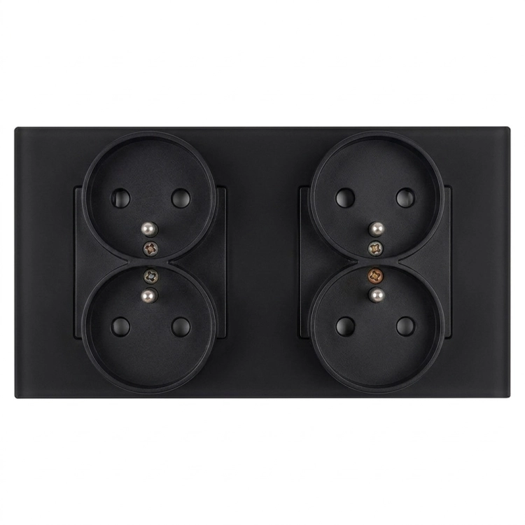 Vierfachsteckdose Aus Glas Matt Schwarz Und Doppelrahmen 2 X Steckdose MIUUN