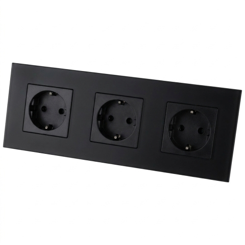 Dreifachsteckdose Aus Glas Matt Schwarz Schuko Dreifachrahmen Und 3 X Steckdose