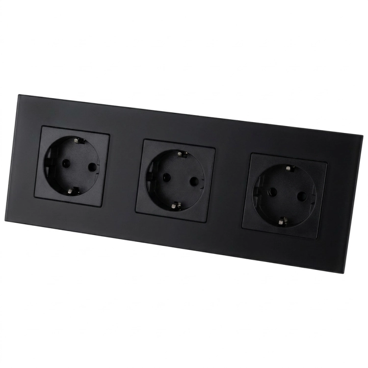 Dreifachsteckdose Aus Glas Matt Schwarz Schuko Dreifachrahmen Und 3 X Steckdose