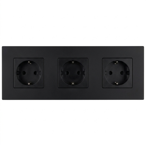 Dreifachsteckdose Aus Glas Matt Schwarz Schuko Dreifachrahmen Und 3 X Steckdose