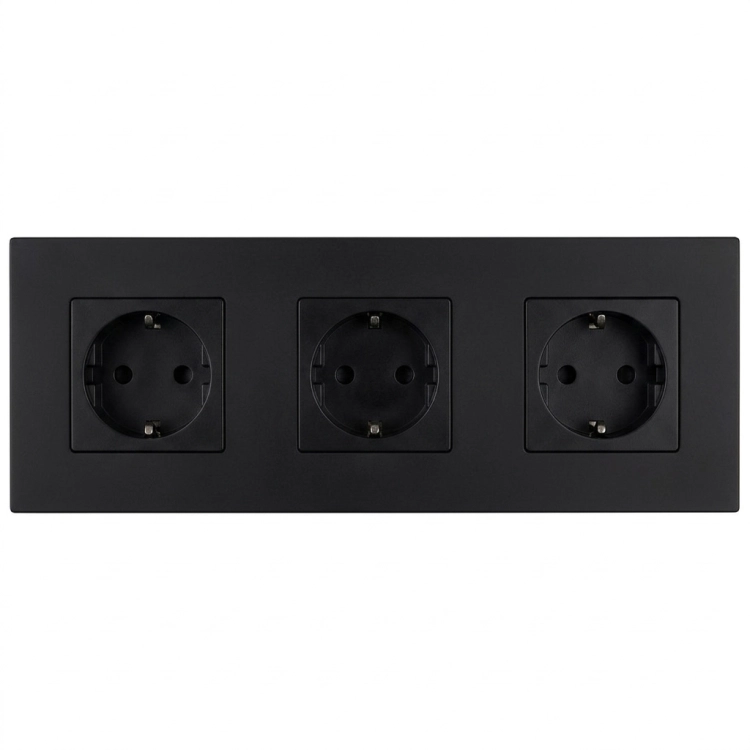 Dreifachsteckdose Aus Glas Matt Schwarz Schuko Dreifachrahmen Und 3 X Steckdose