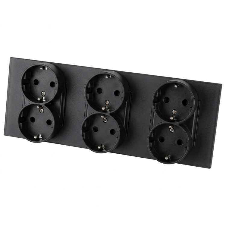 Dreifachsteckdose Aus Glas Matt Schwarz Schuko Dreifachrahmen Und 3 X Steckdose