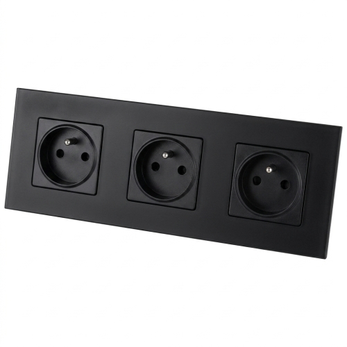 Dreifachsteckdose Aus Glas Matt Schwarz Dreifachrahmen Und 3 X Steckdose MIUUN