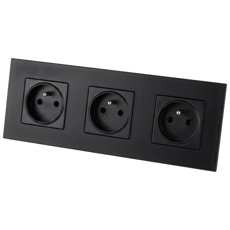 Dreifachsteckdose Aus Glas Matt Schwarz Dreifachrahmen Und 3 X Steckdose MIUUN