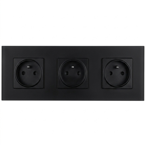 Dreifachsteckdose Aus Glas Matt Schwarz Dreifachrahmen Und 3 X Steckdose MIUUN