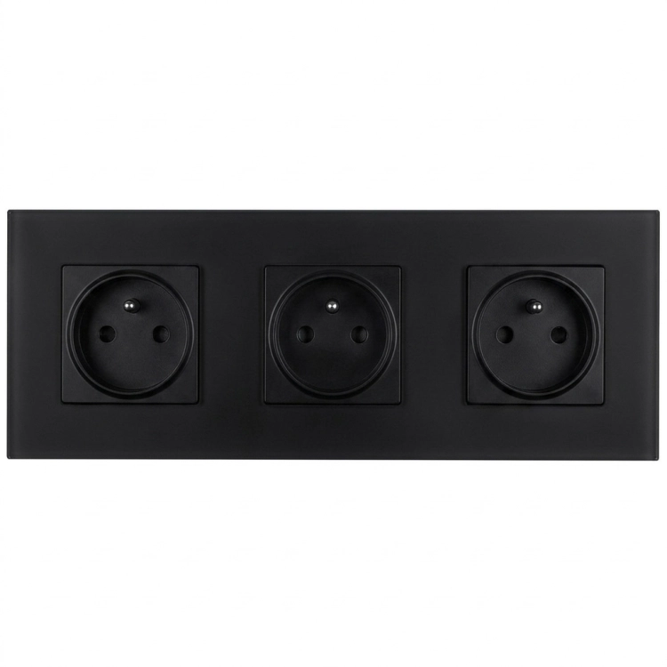 Dreifachsteckdose Aus Glas Matt Schwarz Dreifachrahmen Und 3 X Steckdose MIUUN