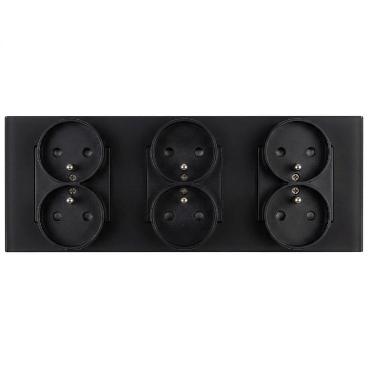Dreifachsteckdose Aus Glas Matt Schwarz Dreifachrahmen Und 3 X Steckdose MIUUN