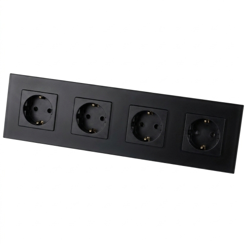 Vierfachsteckdose Aus Glas Matt Schuko Schwarz Vierfachrahmen Und 4 X Steckdose