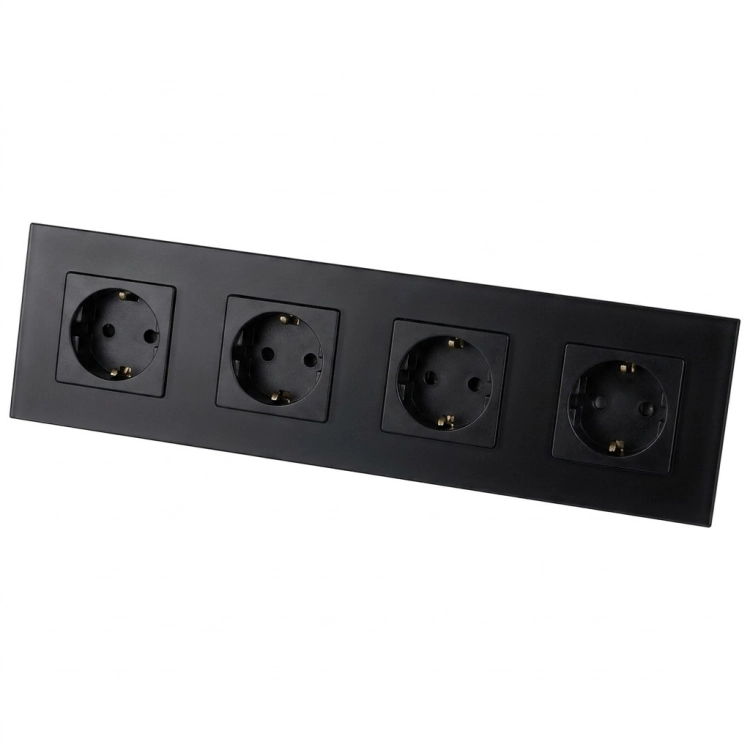 Vierfachsteckdose Aus Glas Matt Schuko Schwarz Vierfachrahmen Und 4 X Steckdose
