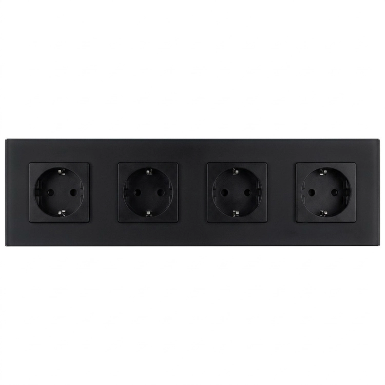 Vierfachsteckdose Aus Glas Matt Schuko Schwarz Vierfachrahmen Und 4 X Steckdose