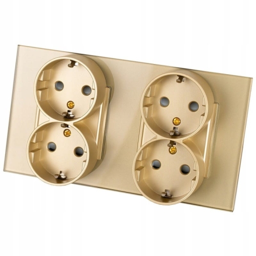 Doppel-Vierfach-Steckdose Glas Gold Schuko Glas Doppelrahmen