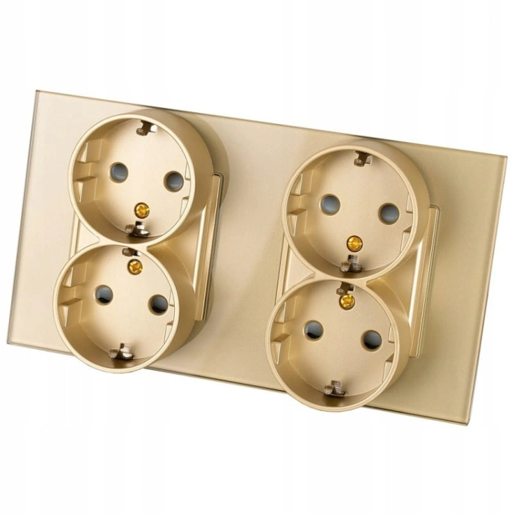 Doppel-Vierfach-Steckdose Glas Gold Schuko Glas Doppelrahmen