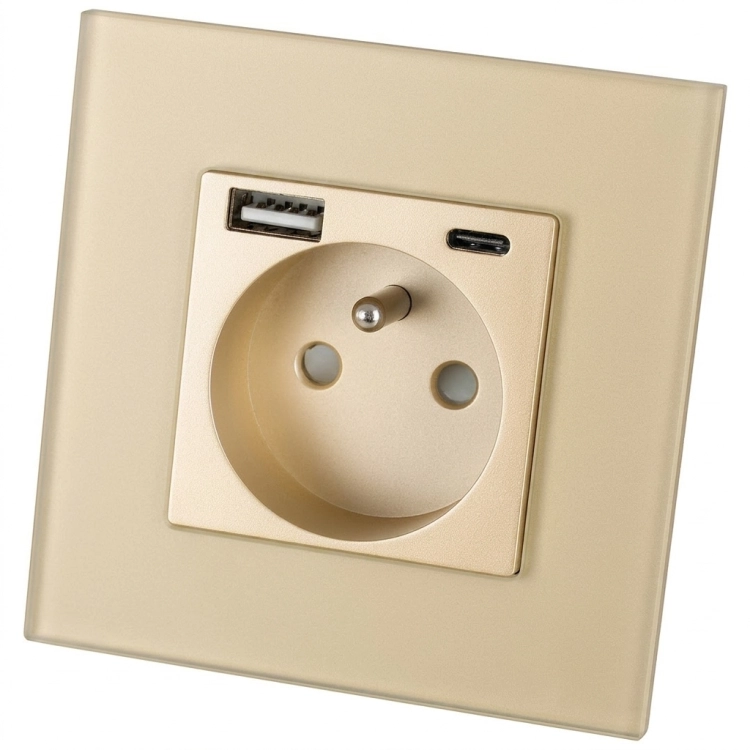 Steckdose Aus Glas Matt Mit Erdungsstift + Doppel-USB-Ladesteckdose USB A+C 20W MIUUN
