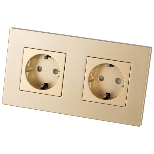 Doppelsteckdose Aus Mattem Glas Schuko Gold Und Doppelrahmen 2 X Steckdose