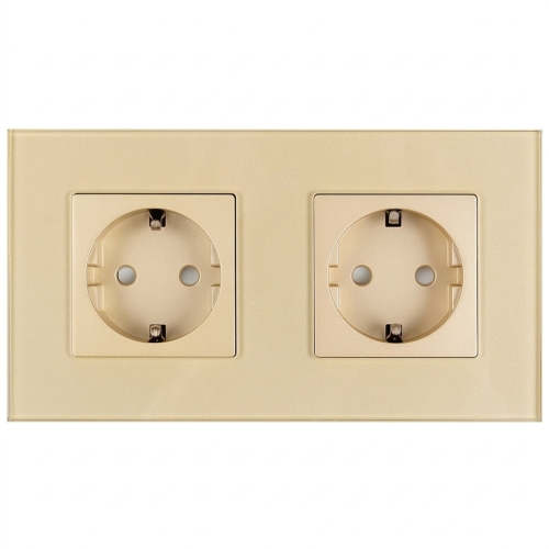 Doppelsteckdose Aus Mattem Glas Schuko Gold Und Doppelrahmen 2 X Steckdose