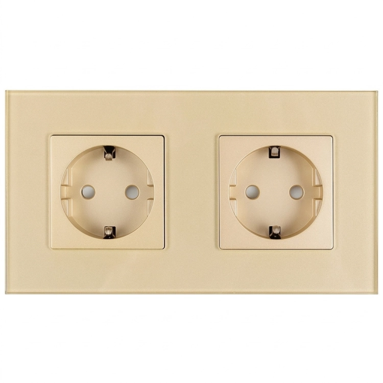 Doppelsteckdose Aus Mattem Glas Schuko Gold Und Doppelrahmen 2 X Steckdose