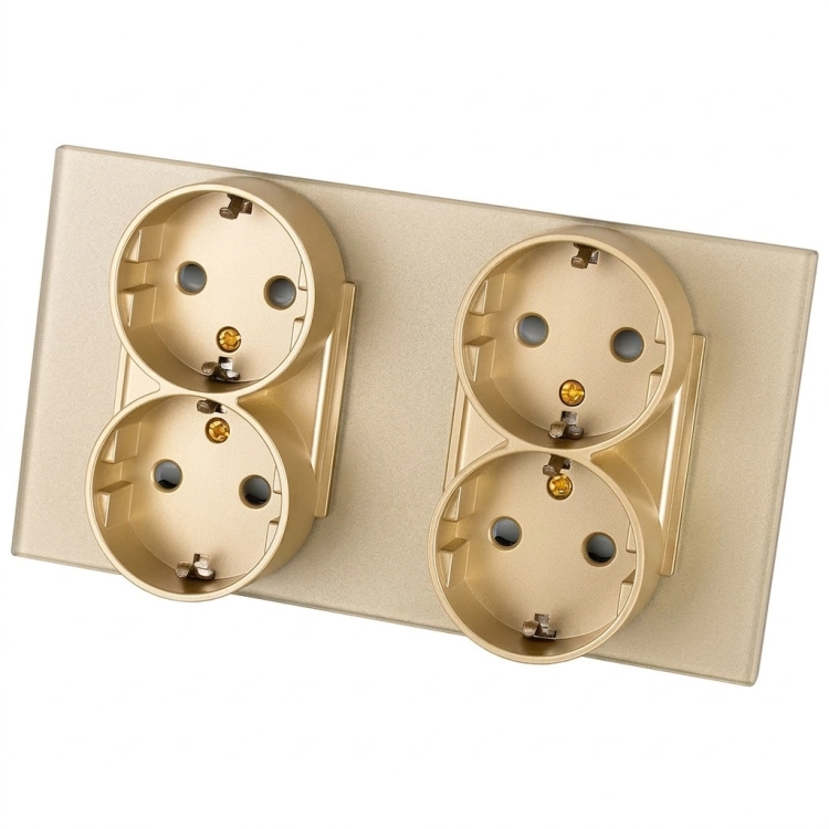 Vierfachsteckdose Aus Mattem Glas Schuko Gold Und Doppelrahmen 2 X Steckdose