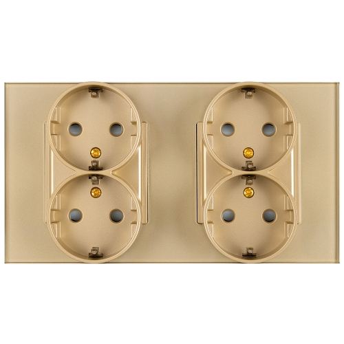 Vierfachsteckdose Aus Mattem Glas Schuko Gold Und Doppelrahmen 2 X Steckdose
