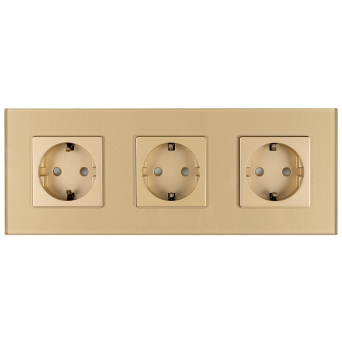 Dreifachsteckdose Aus Mattem Glas Gold Schuko Dreifachrahmen Und 3 X Steckdose