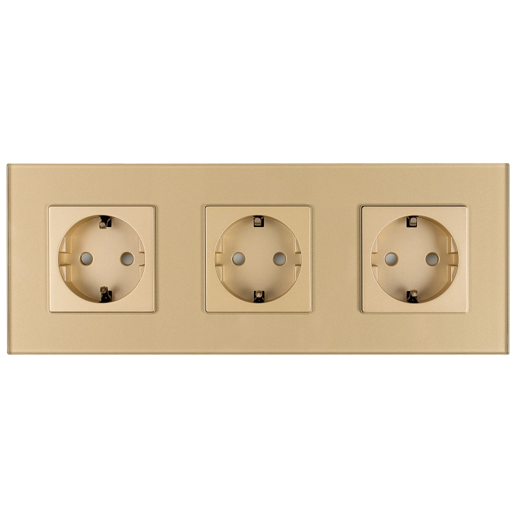 Dreifachsteckdose Aus Mattem Glas Gold Schuko Dreifachrahmen Und 3 X Steckdose