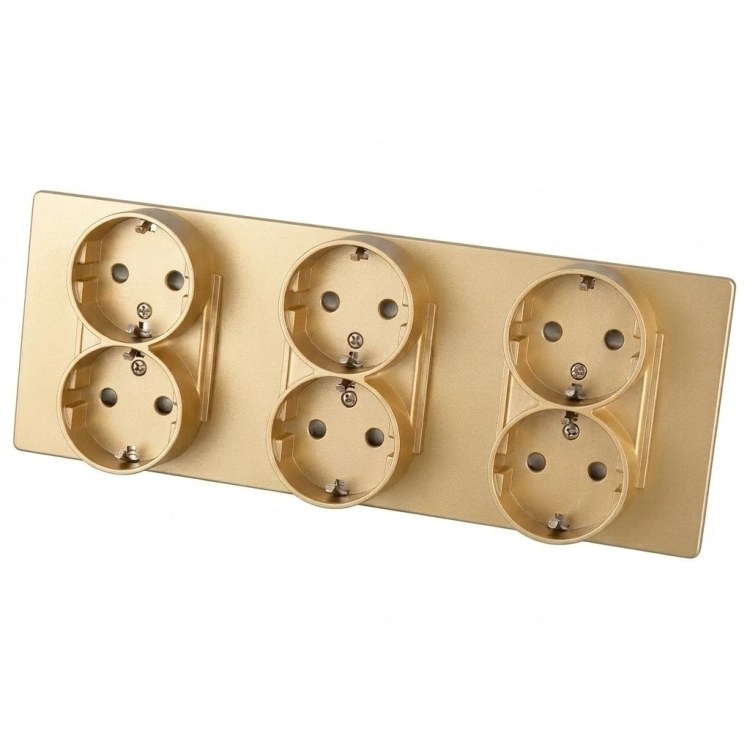 Dreifachsteckdose Aus Mattem Glas Gold Schuko Dreifachrahmen Und 3 X Steckdose