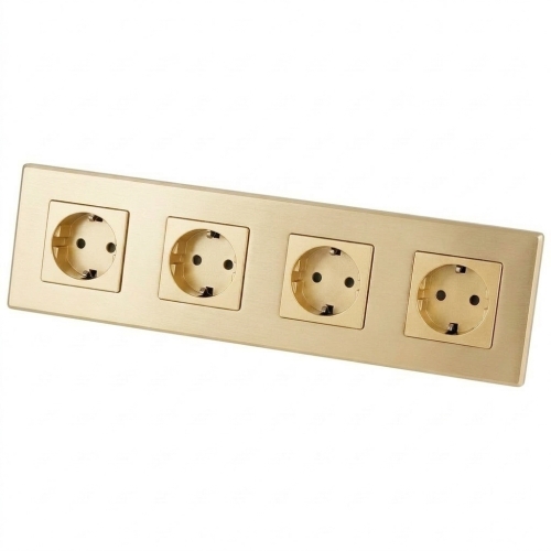 Vierfachsteckdose Aus Mattem Glas Schuko Gold Vierfachrahmen Und 4 X Steckdose
