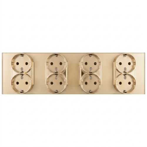 Vierfachsteckdose Aus Mattem Glas Schuko Gold Vierfachrahmen Und 4 X Steckdose