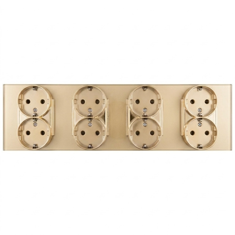 Vierfachsteckdose Aus Mattem Glas Schuko Gold Vierfachrahmen Und 4 X Steckdose