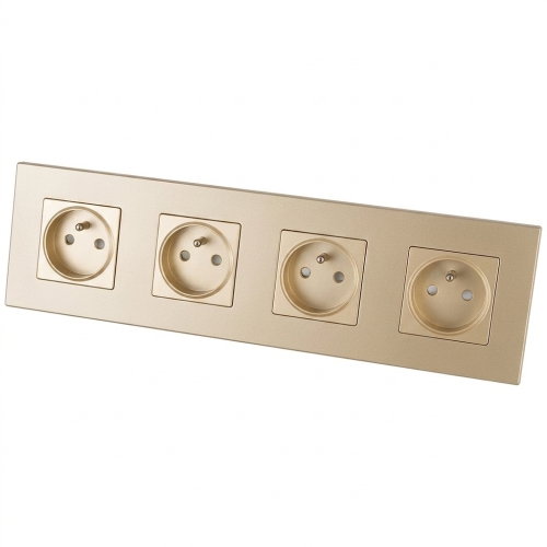 Vierfachsteckdose Aus Mattem Glas Gold Vierfachrahmen Und 4 X Steckdose MIUUN