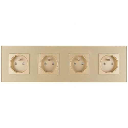Vierfachsteckdose Aus Mattem Glas Gold Vierfachrahmen Und 4 X Steckdose MIUUN