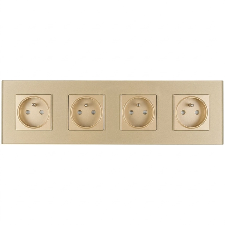 Vierfachsteckdose Aus Mattem Glas Gold Vierfachrahmen Und 4 X Steckdose MIUUN