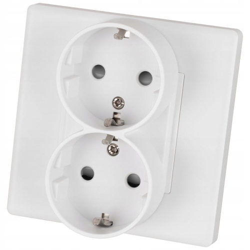 Doppelsteckdose Weiß Schuko Mit Schutzkontakt Ohne Erdungsstift Set Mit PVC-Rahmen