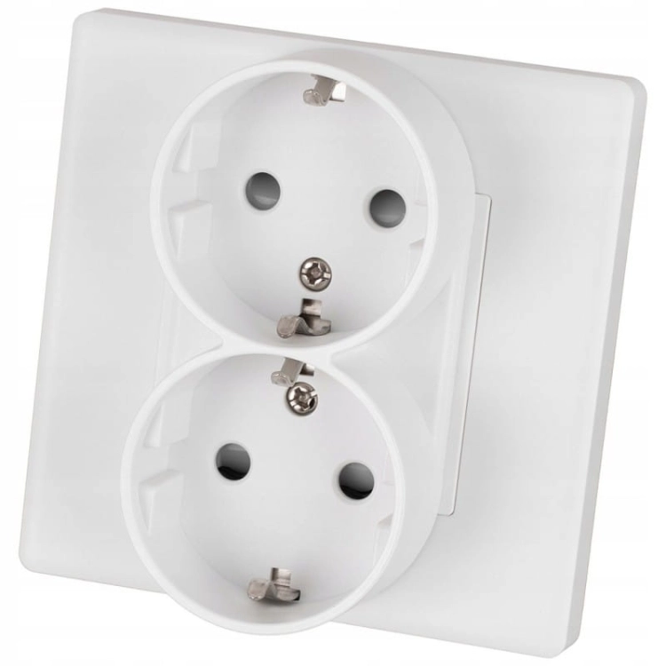 Doppelsteckdose Weiß Schuko Mit Schutzkontakt Ohne Erdungsstift Set Mit PVC-Rahmen