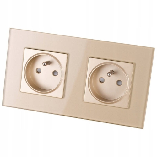 Glas-Doppelsteckdose Gold Set Doppelrahmen Und 2 X Steckdose